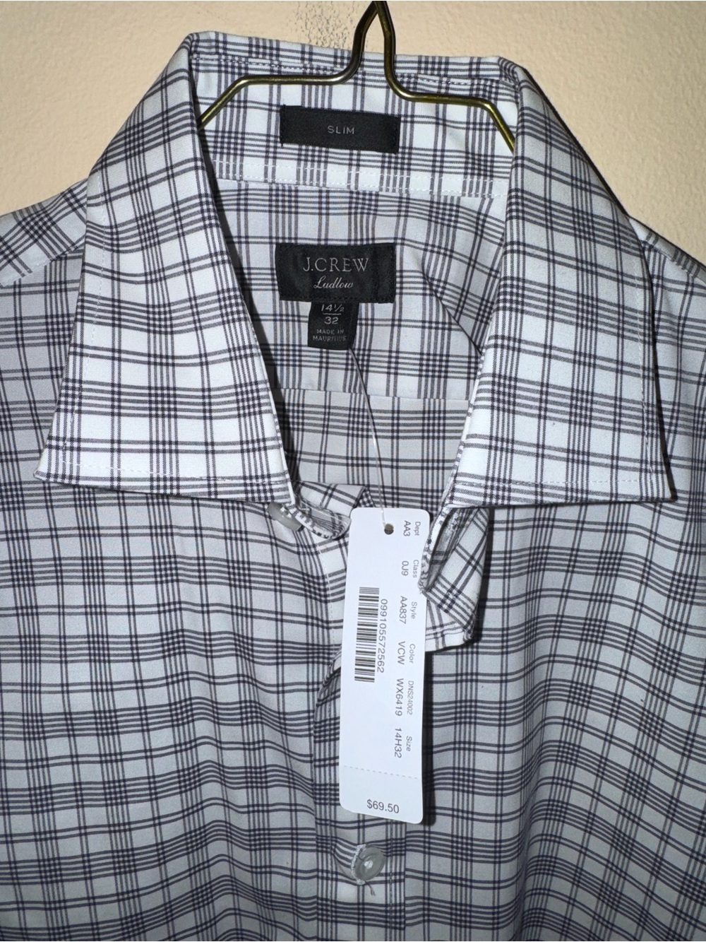 J Crew Men’s Ludlow Dress Shirt in Plaid, Slim 14 1/2 x 32 - Picture 2 of 3